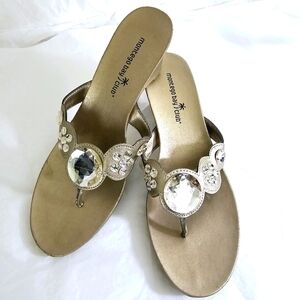 Montego Bay Club Ladies Diva comfy Bling Gems Wedge 2" heel Mule Sandals Size 8